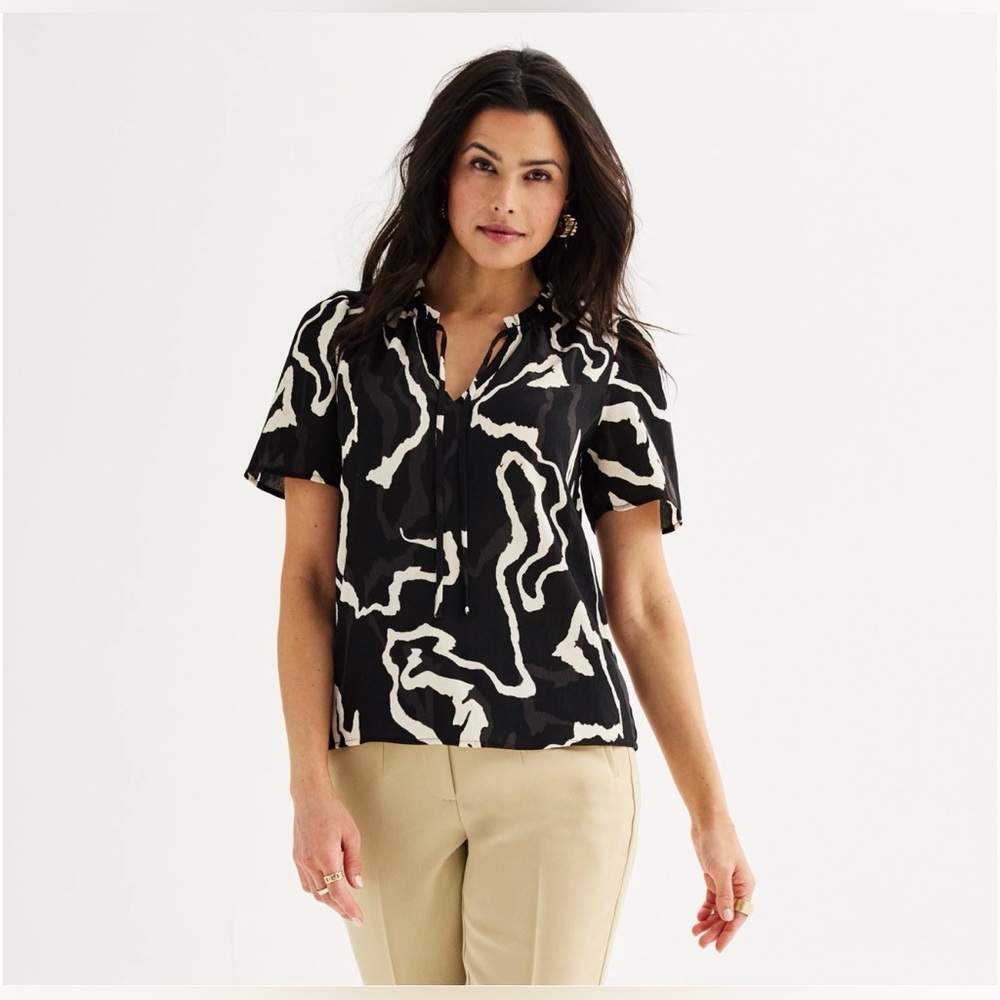Nine West - Black and White Abstract Blouse